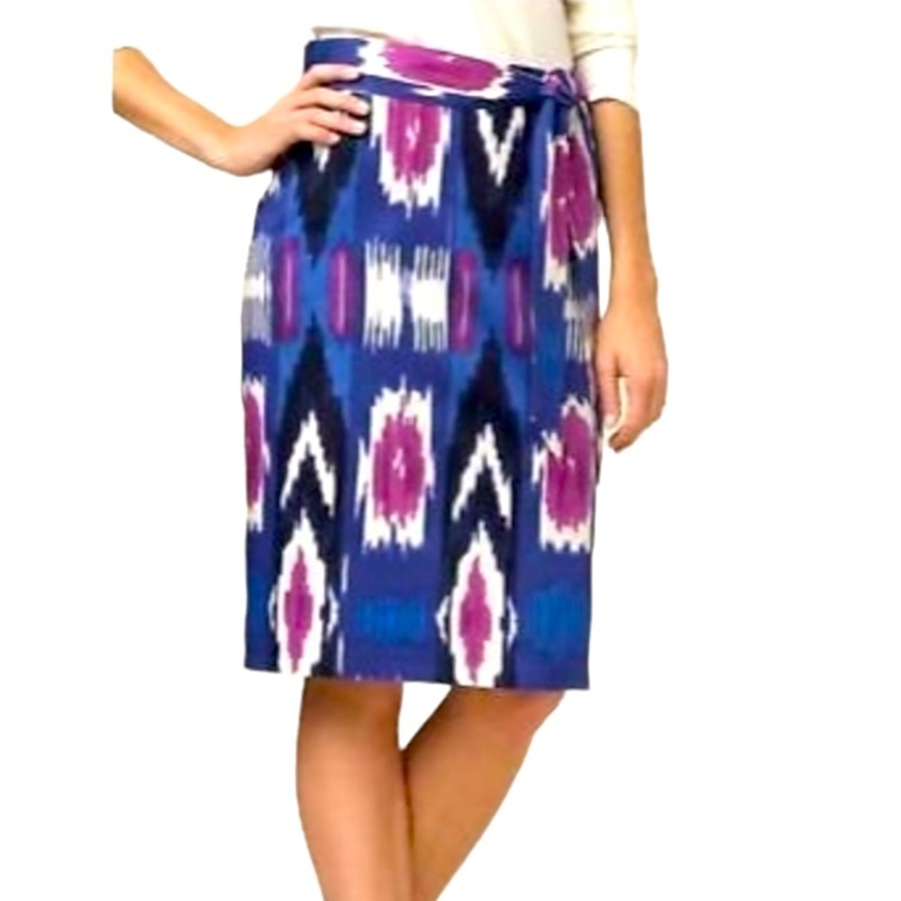 Talbots Ikat Print Belted Pencil Skirt
